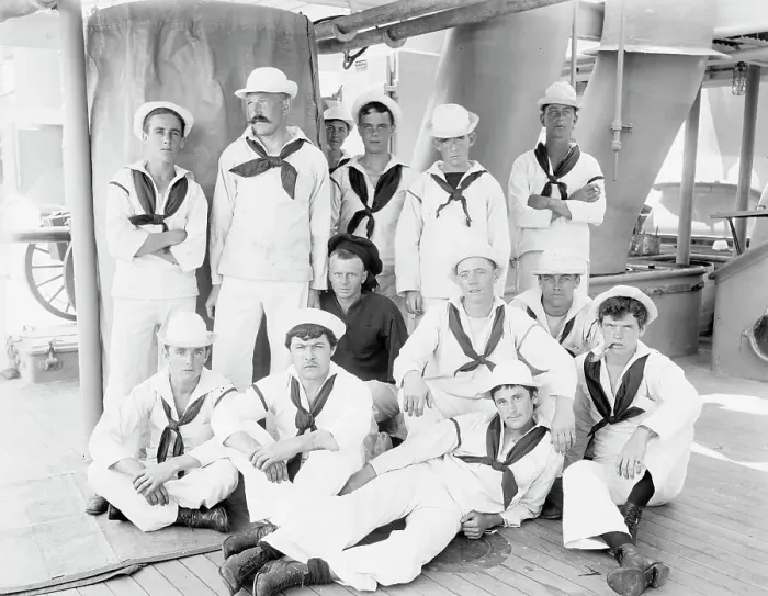 Framed Print : U.S.S. New York, group of sailors, between 1893 and 1901. Creator: William H. Jackson Framed Print : U.S.S. New York, group of sailors, between 1893 and 1901. Creator: William H. Jackson