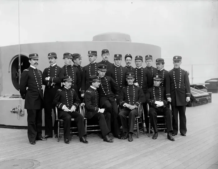 Framed Print : U.S.S. New York, junior officers, between 1893 and 1901. Creator: William H. Jackson Framed Print : U.S.S. New York, junior officers, between 1893 and 1901. Creator: William H. Jackson
