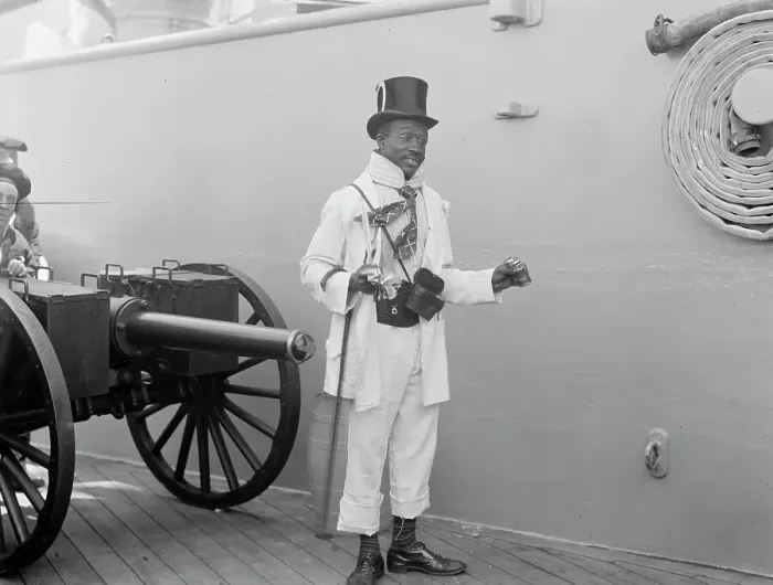 Framed Print : U.S.S. New York, Lord Cassidy, the colored mascot, anniversary of Santiago, 1899 July 3. Creator: Unknown Framed Print : U.S.S. New York, Lord Cassidy, the colored mascot, anniversary of Santiago, 1899 July 3. Creator: Unknown