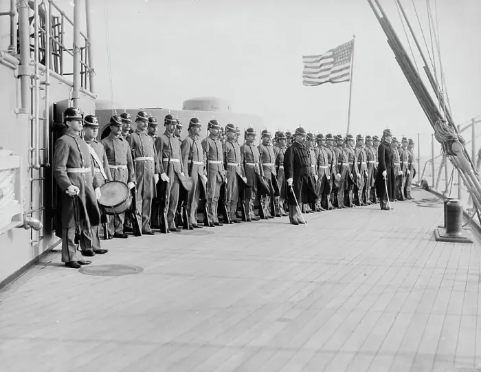 Framed Print : U.S.S. New York, marine guard, between 1893 and 1901. Creator: William H. Jackson Framed Print : U.S.S. New York, marine guard, between 1893 and 1901. Creator: William H. Jackson