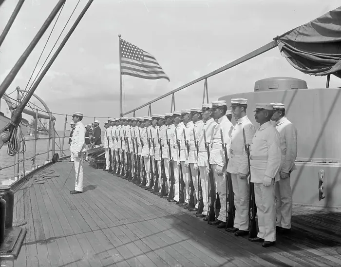 Framed Print : U.S.S. New York, marine guard, between 1893 and 1901. Creator: William H. Jackson Framed Print : U.S.S. New York, marine guard, between 1893 and 1901. Creator: William H. Jackson