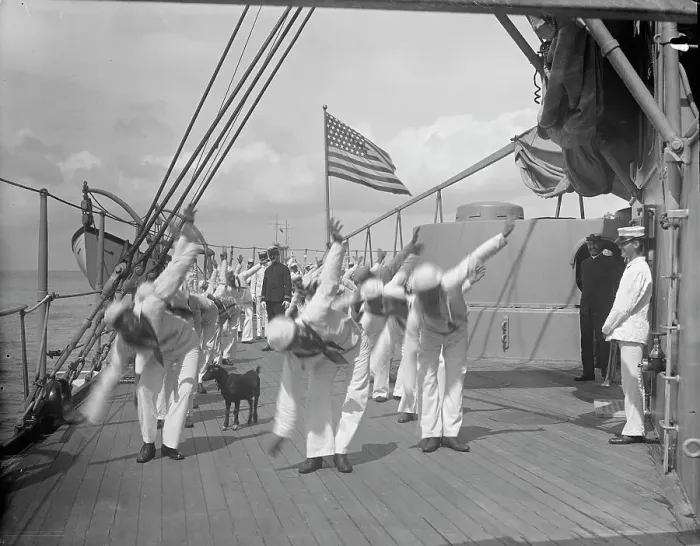 Framed Print : U.S.S. New York, morning exercise, between 1893 and 1901. Creator: William H. Jackson Framed Print : U.S.S. New York, morning exercise, between 1893 and 1901. Creator: William H. Jackson