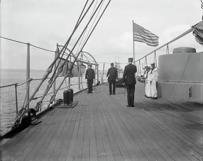 Framed Print : U.S.S. New York, morning report, between 1893 and 1901. Creator: William H. Jackson Framed Print : U.S.S. New York, morning report, between 1893 and 1901. Creator: William H. Jackson