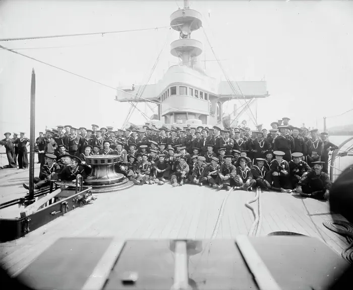 Framed Print : U.S.S. New York, ship's company, between 1893 and 1901. Creator: William H. Jackson Framed Print : U.S.S. New York, ship's company, between 1893 and 1901. Creator: William H. Jackson