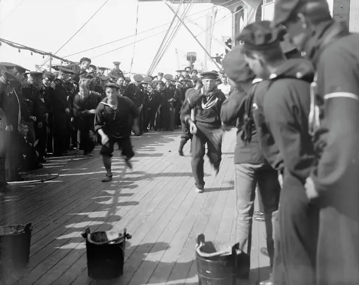Framed Print : U.S.S. New York, spud race, anniversary of Santiago, 1899 July 3. Creator: Unknown Framed Print : U.S.S. New York, spud race, anniversary of Santiago, 1899 July 3. Creator: Unknown