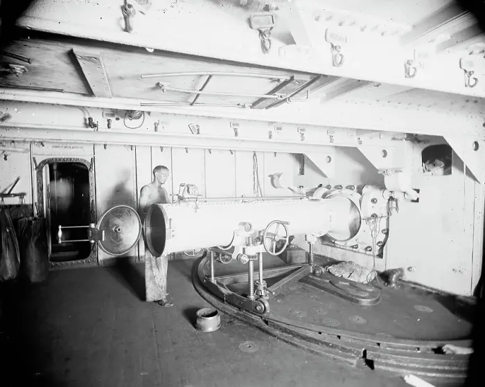 Framed Print : U.S.S. New York, torpedo tube, between 1893 and 1901. Creator: William H. Jackson Framed Print : U.S.S. New York, torpedo tube, between 1893 and 1901. Creator: William H. Jackson