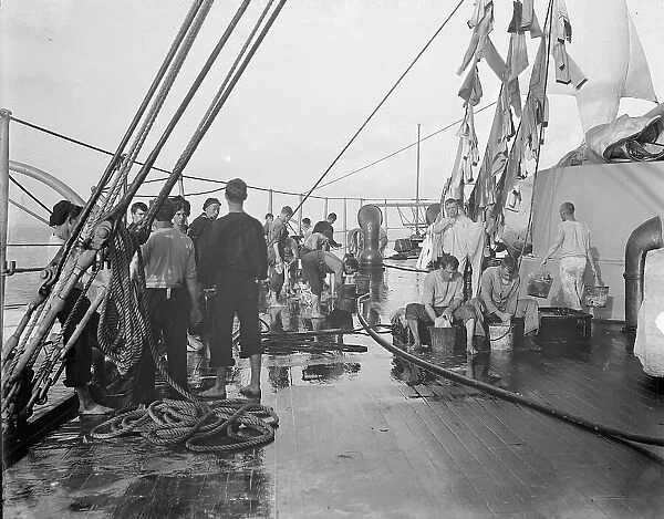 U.S.S. New York, washing clothes, between 1893 and 1901. Creator: William H. Jackson