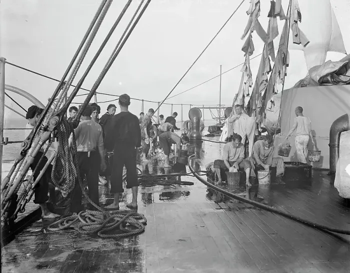 Framed Print : U.S.S. New York, washing clothes, between 1893 and 1901. Creator: William H. Jackson Framed Print : U.S.S. New York, washing clothes, between 1893 and 1901. Creator: William H. Jackson
