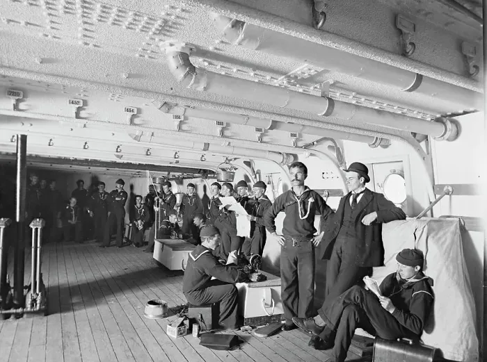 Framed Print : U.S.S. Newark, berth deck, between 1891 and 1901. Creator: William H. Jackson Framed Print : U.S.S. Newark, berth deck, between 1891 and 1901. Creator: William H. Jackson