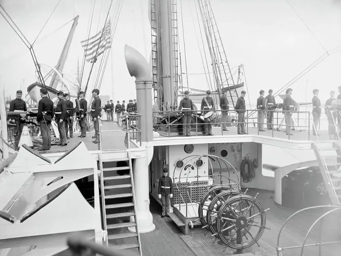 Framed Print : U.S.S. Newark, gun drill, between 1891 and 1901. Creator: Unknown Framed Print : U.S.S. Newark, gun drill, between 1891 and 1901. Creator: Unknown