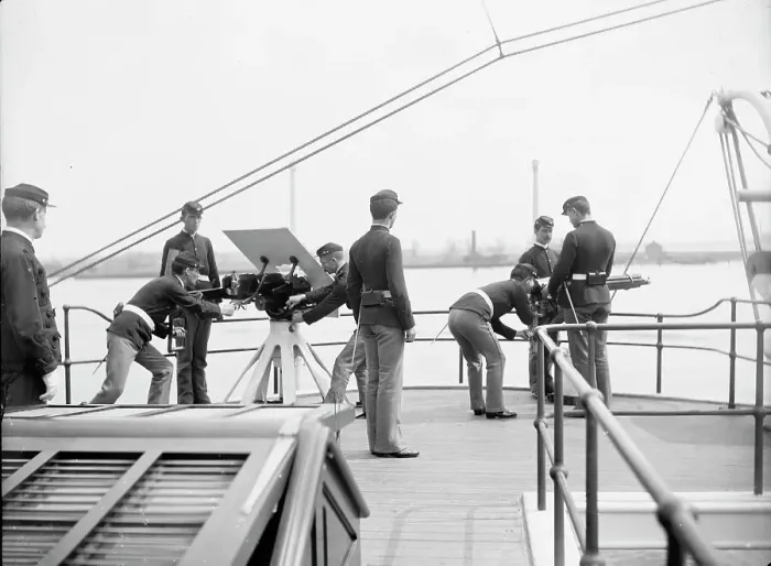 Framed Print : U.S.S. Newark, machine guns, between 1891 and 1901. Creator: Unknown Framed Print : U.S.S. Newark, machine guns, between 1891 and 1901. Creator: Unknown