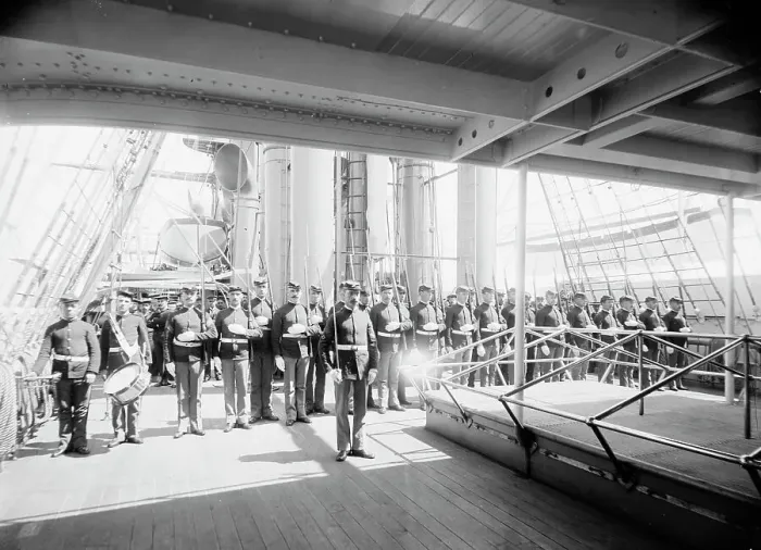 Framed Print : U.S.S. Newark, marine guard, between 1891 and 1901. Creator: Unknown Framed Print : U.S.S. Newark, marine guard, between 1891 and 1901. Creator: Unknown