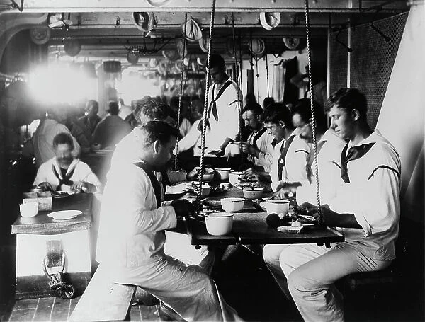 U.S.S. Olympia - crew's mess, 1899. Creator: Frances Benjamin Johnston