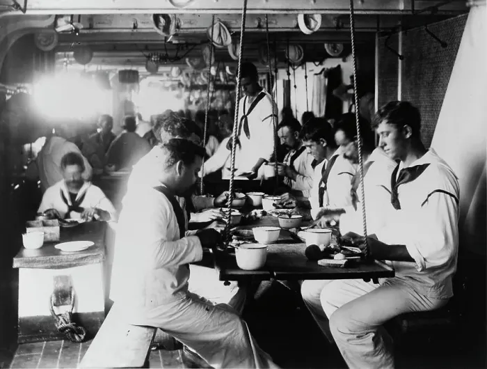Framed Print : U.S.S. Olympia - crew's mess, 1899. Creator: Frances Benjamin Johnston Framed Print : U.S.S. Olympia - crew's mess, 1899. Creator: Frances Benjamin Johnston