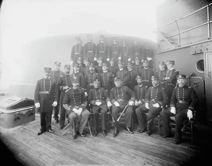 Framed Print : U.S.S. Oregon, Capt. Barker and officers, between 1896 and 1901. Creator: Unknown Framed Print : U.S.S. Oregon, Capt. Barker and officers, between 1896 and 1901. Creator: Unknown