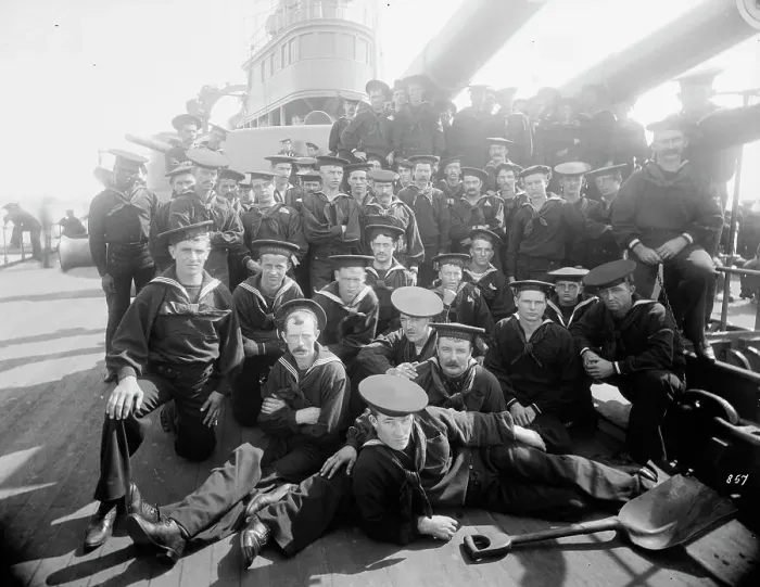 Framed Print : U.S.S. Oregon, engineer force, between 1896 and 1901. Creator: William H. Jackson Framed Print : U.S.S. Oregon, engineer force, between 1896 and 1901. Creator: William H. Jackson