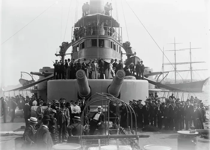 Framed Print : U.S.S. Oregon, forward turret and bridge, between 1896 and 1901. Creator: William H. Jackson Framed Print : U.S.S. Oregon, forward turret and bridge, between 1896 and 1901. Creator: William H. Jackson