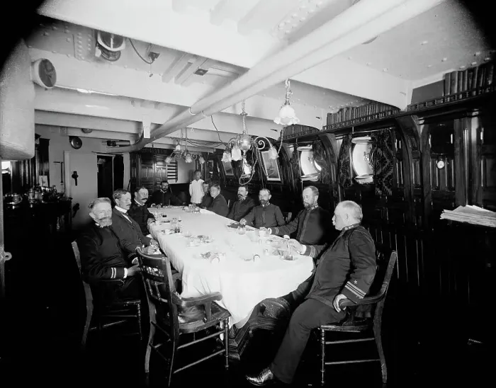 Framed Print : U.S.S. Oregon ward room mess, between 1896 and 1901. Creator: Edward H Hart Framed Print : U.S.S. Oregon ward room mess, between 1896 and 1901. Creator: Edward H Hart