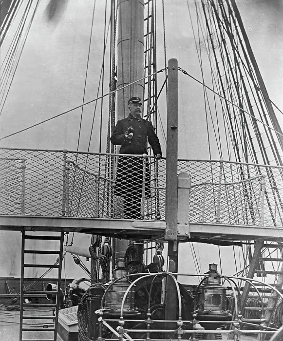 Framed Print : U.S.S. Pensacola, Capt. Dewey on the bridge, between 1890 and 1901. Creator: Unknown Framed Print : U.S.S. Pensacola, Capt. Dewey on the bridge, between 1890 and 1901. Creator: Unknown