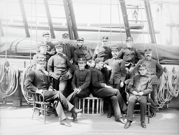 Framed Print : U.S.S. Pensacola, junior officers, between 1890 and 1901. Creator: Edward H Hart Framed Print : U.S.S. Pensacola, junior officers, between 1890 and 1901. Creator: Edward H Hart