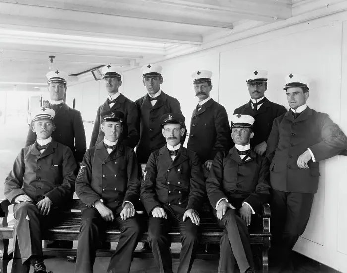 Framed Print : U.S.S. Solace apothecaries and nurses, 1898. Creator: Edward H Hart Framed Print : U.S.S. Solace apothecaries and nurses, 1898. Creator: Edward H Hart