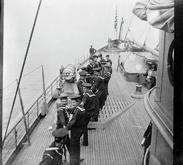 U.S.S. Yankee, 'All hands on the boat falls', between 1898 and 1901. Creator: Unknown. U.S.S. Yankee, 'All hands on the boat falls', between 1898 and 1901. Creator: Unknown