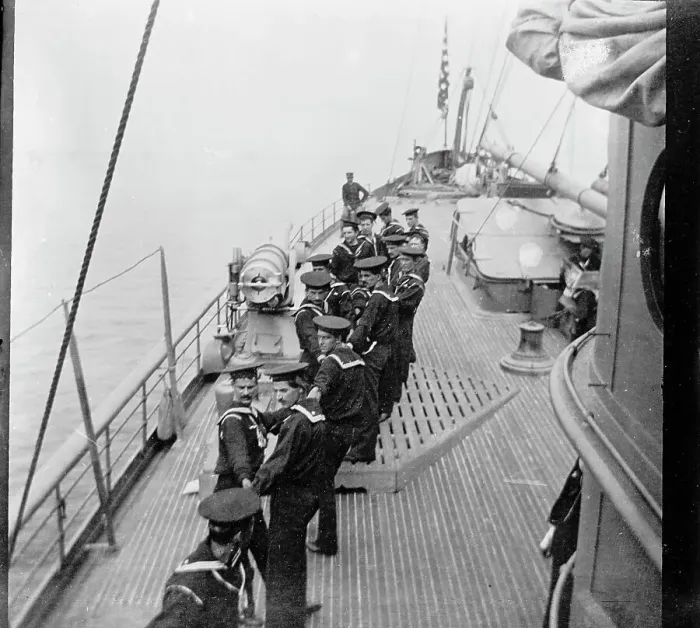 Framed Print : U.S.S. Yankee, All hands on the boat falls, between 1898 and 1901. Creator: Unknown. U.S.S. Yankee, All hands on the boat falls, between 1898 and 1901. Creator: Unknown Framed Print : U.S.S. Yankee, All hands on the boat falls, between 1898 and 1901. Creator: Unknown. U.S.S. Yankee, All hands on the boat falls, between 1898 and 1901. Creator: Unknown