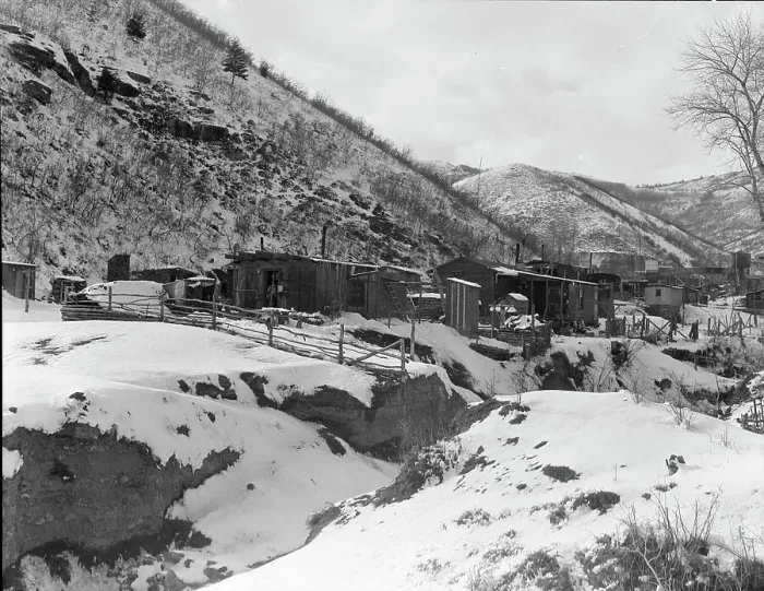 Framed Print : Utah coal miners houses, Blue Blaze mine, Consumer, near Price, Utah. 1936. Creator: Dorothea Lange Framed Print : Utah coal miners houses, Blue Blaze mine, Consumer, near Price, Utah. 1936. Creator: Dorothea Lange