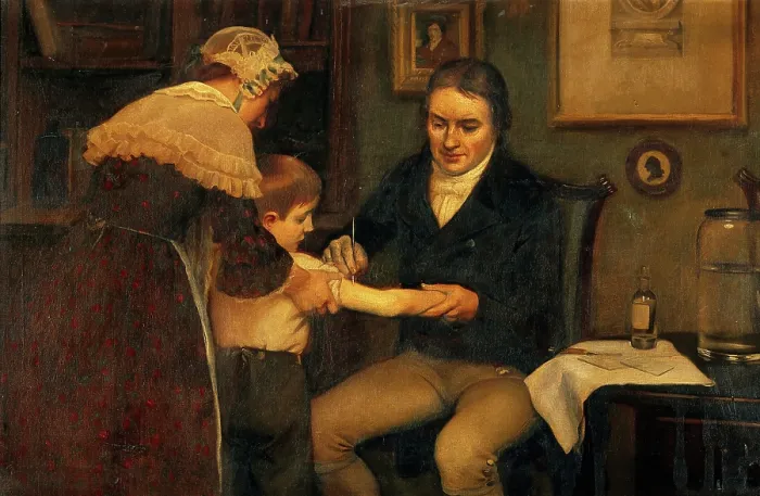 Framed Print : Vaccination: Dr Jenner performing his first vaccination, 1796, c1910s. Creator: Ernest Board Framed Print : Vaccination: Dr Jenner performing his first vaccination, 1796, c1910s. Creator: Ernest Board
