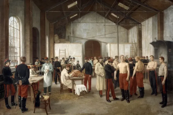 Framed Print : Vaccination at the Val de Grace Hospital in Paris, c1900. Artist: Alfred Touchemolin Framed Print : Vaccination at the Val de Grace Hospital in Paris, c1900. Artist: Alfred Touchemolin