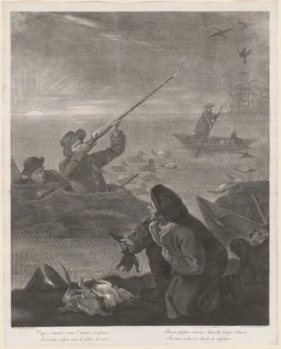 Framed Print : Vago é mirar, come l'uman pensiero... (Shooting from the Hide), 1763. Creator: Marco Alvise Pitteri Framed Print : Vago é mirar, come l'uman pensiero... (Shooting from the Hide), 1763. Creator: Marco Alvise Pitteri