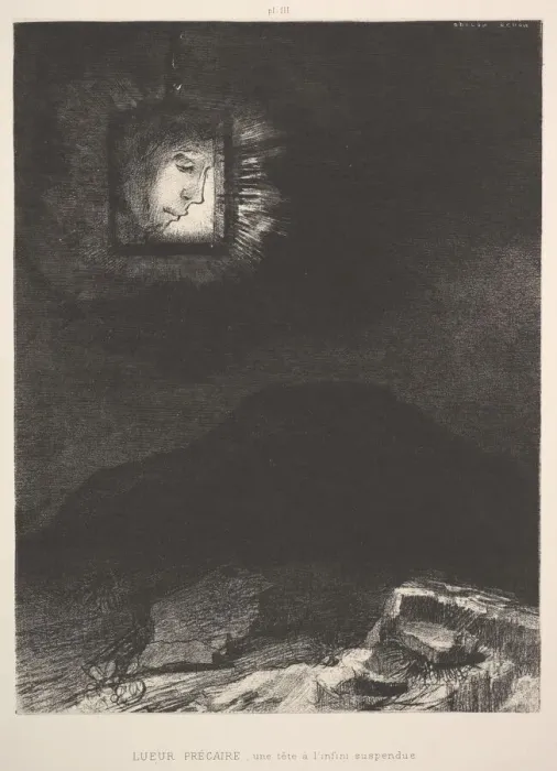 Framed Print : The vague glimmer of a head suspended in space, 1891. Creator: Odilon Redon Framed Print : The vague glimmer of a head suspended in space, 1891. Creator: Odilon Redon
