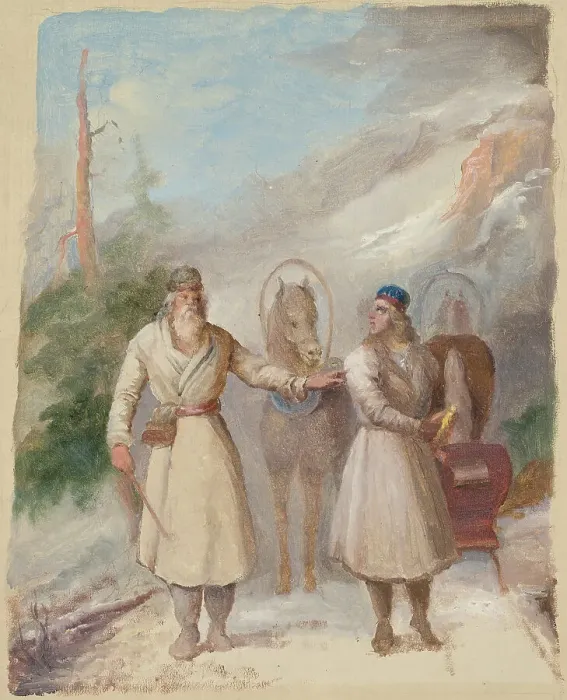 Framed Print : Väinämöinen and Joukahainen, sketch. Creator: Berndt Godenhjelm Framed Print : Väinämöinen and Joukahainen, sketch. Creator: Berndt Godenhjelm