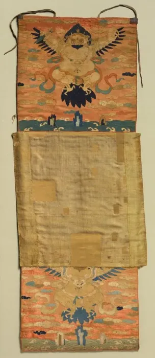 Framed Print : Vajrapani Embroidered Mount with Garuda, painting 1600s, embroidery c. 1300. Creator