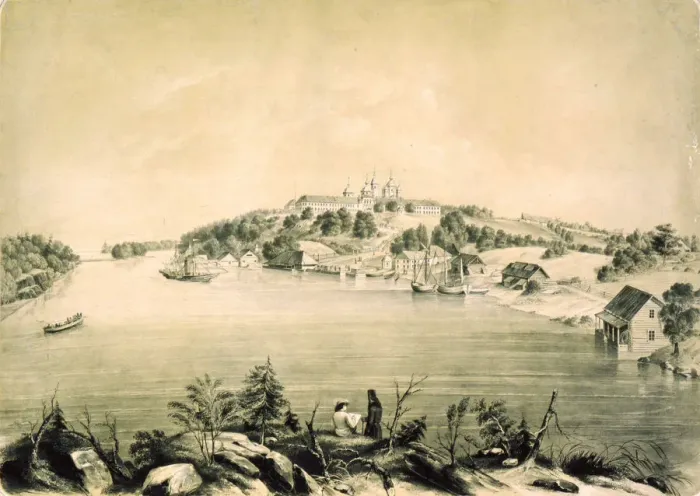 Framed Print : Valaam Monastery on Valaam Island in Lake Ladoga, near St Petersburg, Russia, 1850. Artist: Pyotr Borel Framed Print : Valaam Monastery on Valaam Island in Lake Ladoga, near St Petersburg, Russia, 1850. Artist: Pyotr Borel
