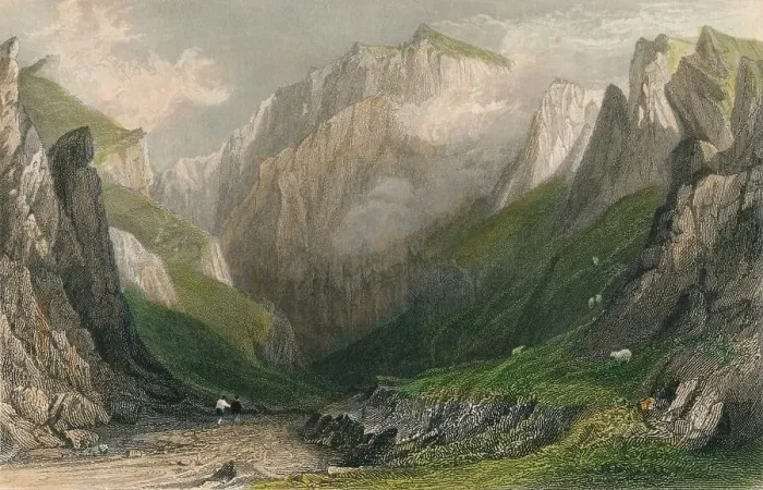 Framed Print : Vale of the Winnets, Derbyshire, 1837. Artist: John James Hinchliff Framed Print : Vale of the Winnets, Derbyshire, 1837. Artist: John James Hinchliff