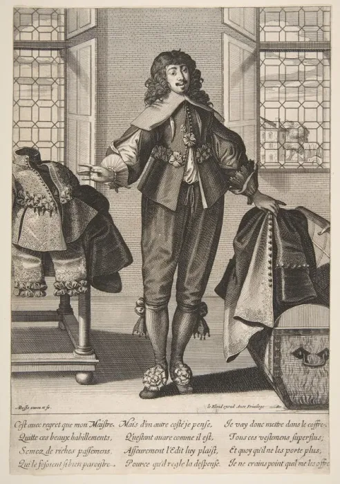 Framed Print : A Valet Putting Away the Luxious Clothes of His Master, mid to late 17th century Framed Print : A Valet Putting Away the Luxious Clothes of His Master, mid to late 17th century