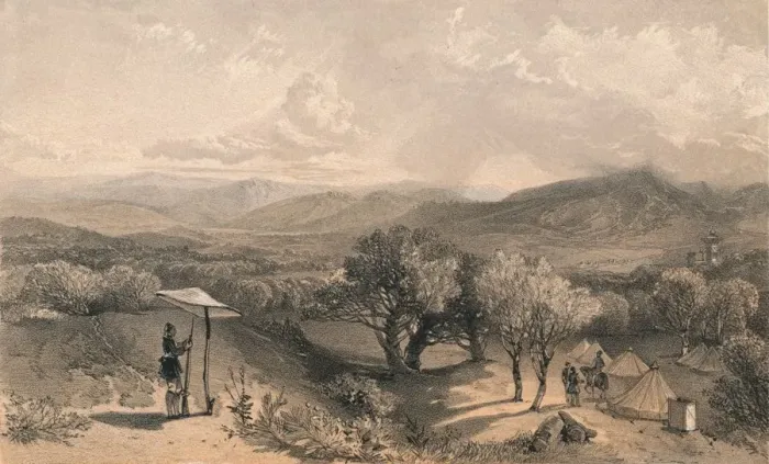 Framed Print : The Valley of Baidar, from Rear Petroskis Villa, Looking East, 1856. Artists: Jonathan Needham, William Simpson Framed Print : The Valley of Baidar, from Rear Petroskis Villa, Looking East, 1856. Artists: Jonathan Needham, William Simpson