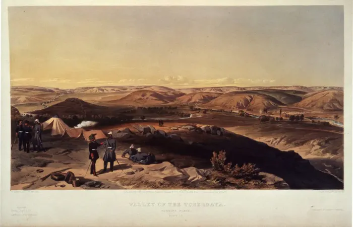 Framed Print : Valley of Chernaya River. Artist: Simpson, William (1832-1898) Framed Print : Valley of Chernaya River. Artist: Simpson, William (1832-1898)