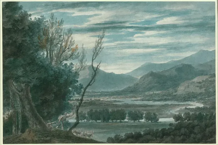 Framed Print : The Valley of the Eisak Near Brixen in the Tyrol, 1783 / 84. Creator: John Robert Cozens Framed Print : The Valley of the Eisak Near Brixen in the Tyrol, 1783 / 84. Creator: John Robert Cozens
