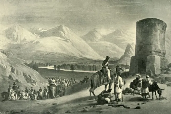 Framed Print : The Valley of Maidan and Buzrak Tower, 1842, (1901). Creator: James Atkinson Framed Print : The Valley of Maidan and Buzrak Tower, 1842, (1901). Creator: James Atkinson