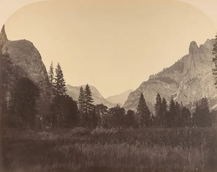 Framed Print : Up the Valley, North Dome in Center, Sentinel on Left, 1861 Framed Print : Up the Valley, North Dome in Center, Sentinel on Left, 1861