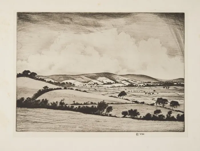 Framed Print : A Valley in the South Downs, pub. 1925. Creator: Christopher Richard Wynne Nevinson 