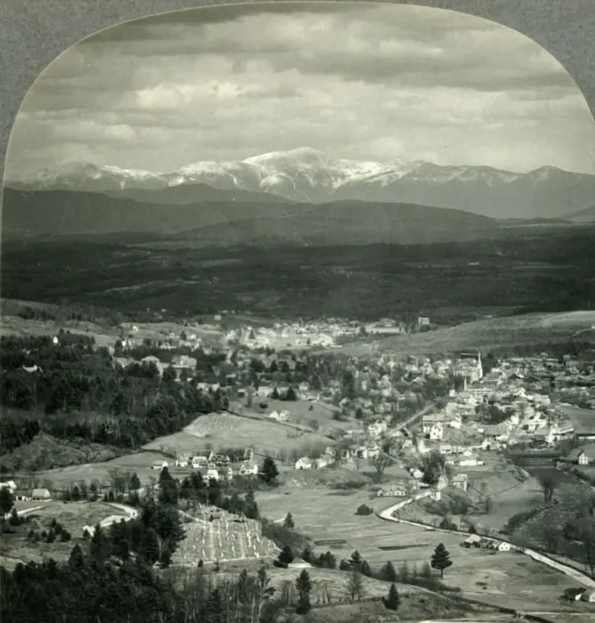 Framed Print : Across the Valley to the White Mountains - Mt. Washington in Distance, New Hampshire, c1930s Framed Print : Across the Valley to the White Mountains - Mt. Washington in Distance, New Hampshire, c1930s