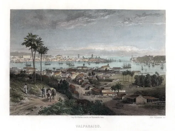 Framed Print : Valparaiso, Chile, 1840. Artist: Edward Willmann Framed Print : Valparaiso, Chile, 1840. Artist: Edward Willmann