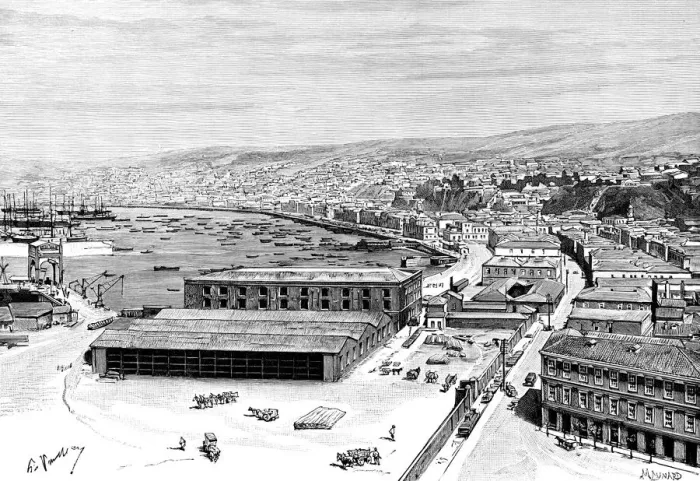 Framed Print : Valparaiso, Chile, 1895. Artist: Maynard Framed Print : Valparaiso, Chile, 1895. Artist: Maynard