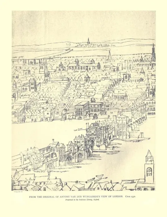 Framed Print : Van Den Wyngaerdes View of London, c1550, (1886). Artist: Anthonis van den Wyngaerde Framed Print : Van Den Wyngaerdes View of London, c1550, (1886). Artist: Anthonis van den Wyngaerde