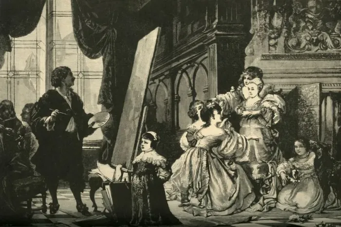 Framed Print : Vandyck Painting the Children of Charles I, 1883. Creator: Unknown Framed Print : Vandyck Painting the Children of Charles I, 1883. Creator: Unknown