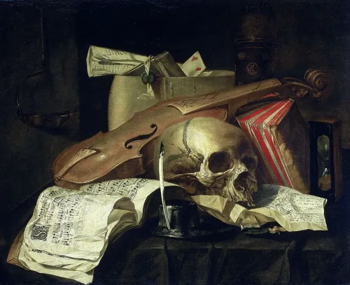 Framed Print : Vanitas still life, 1660. Creator: N.L. Peschier Framed Print : Vanitas still life, 1660. Creator: N.L. Peschier