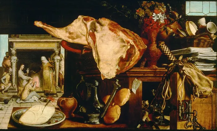 Framed Print : Vanity Still Life (Christ in the House of Martha and Mary), 1552. Artist: Aertsen, Pieter (1508-1575) Framed Print : Vanity Still Life (Christ in the House of Martha and Mary), 1552. Artist: Aertsen, Pieter (1508-1575)